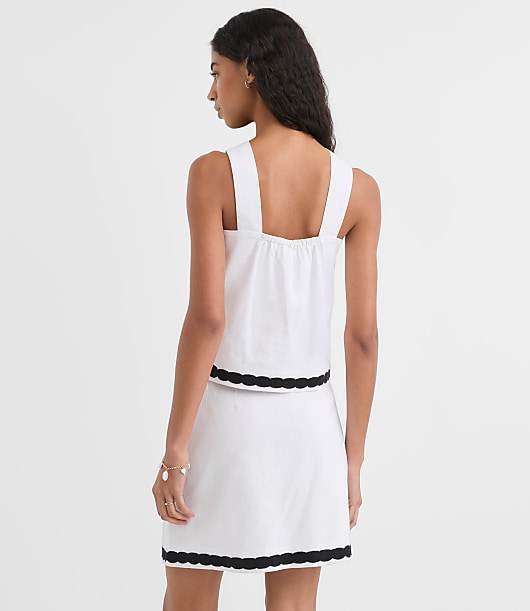 Scalloped Linen Cotton Square Neck Shell