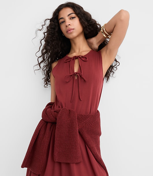 Pintucked Bow Mini Pocket Dress