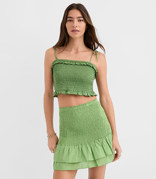Petite LOFT Beach Ruffle Smocked Crop Top - Tropical Palm