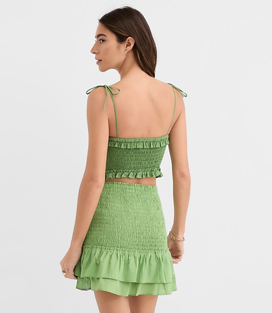 Petite LOFT Beach Ruffle Smocked Crop Top - Tropical Palm