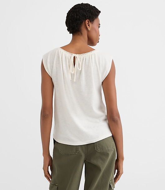 Petite Lace Trim Square Neck Top