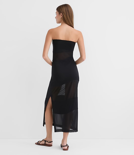 Petite LOFT Beach Mesh Mixed Media Strapless Maxi Dress