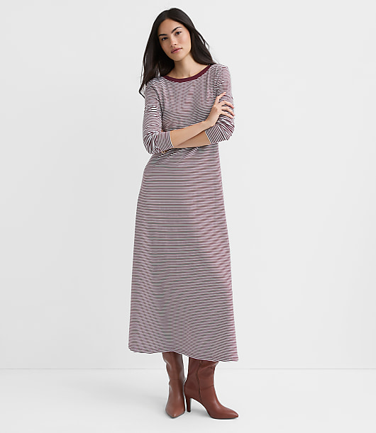 Petite Striped Scoop Back Midi Dress
