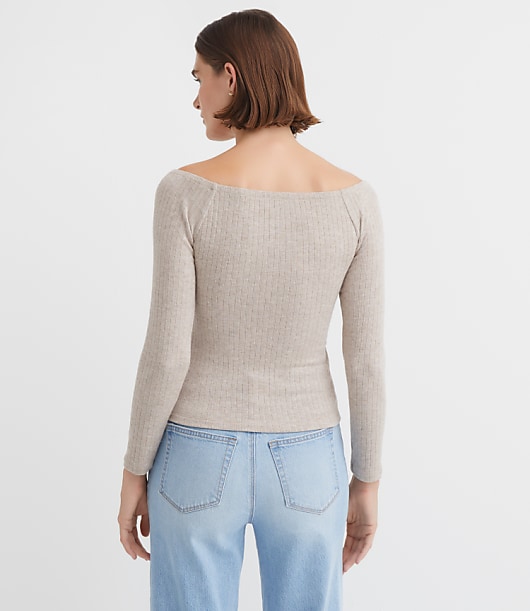 Petite Ribbed Knot Off The Shoulder Top