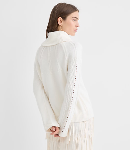 Pointelle Turtleneck Cable Sweater
