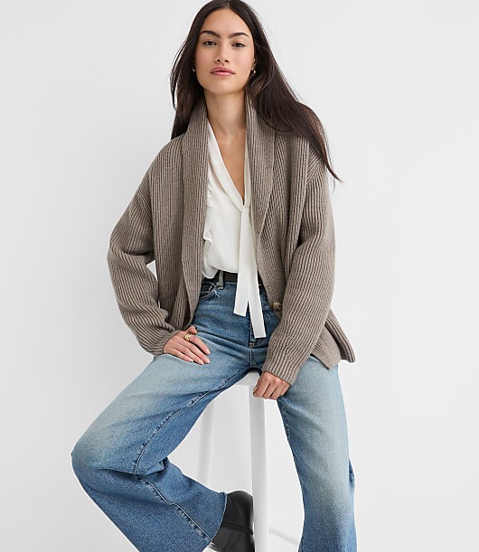 Loft Ribbed Double Breasted Cardigan
