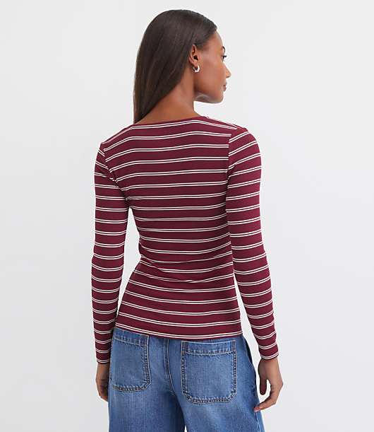Stripe Ribbed Scoop Neck Long Sleeve Tee