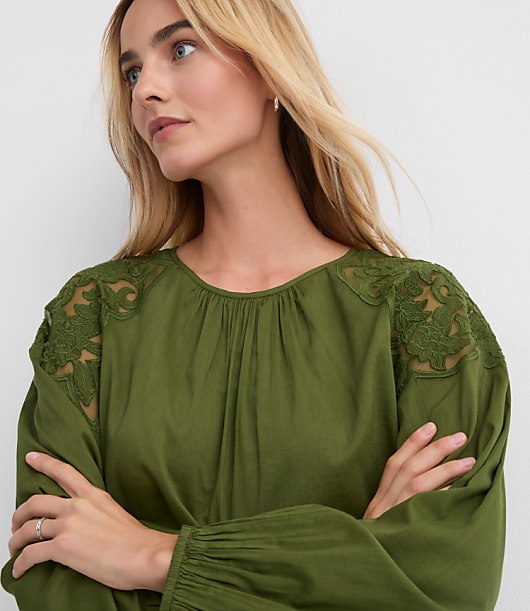 Petite Lace Shoulder Blouse