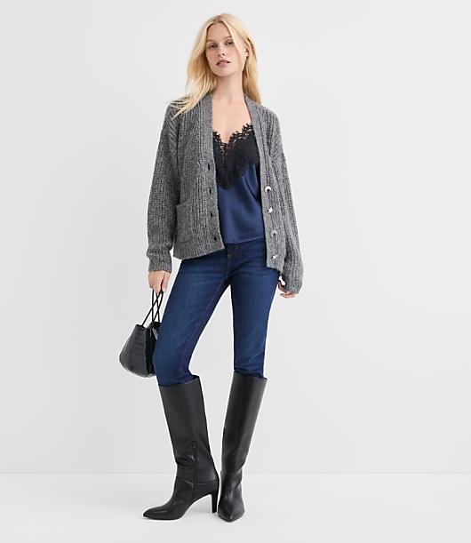 Shimmer Moon & Star Jeweled Button Cardigan - Twilight Grey
