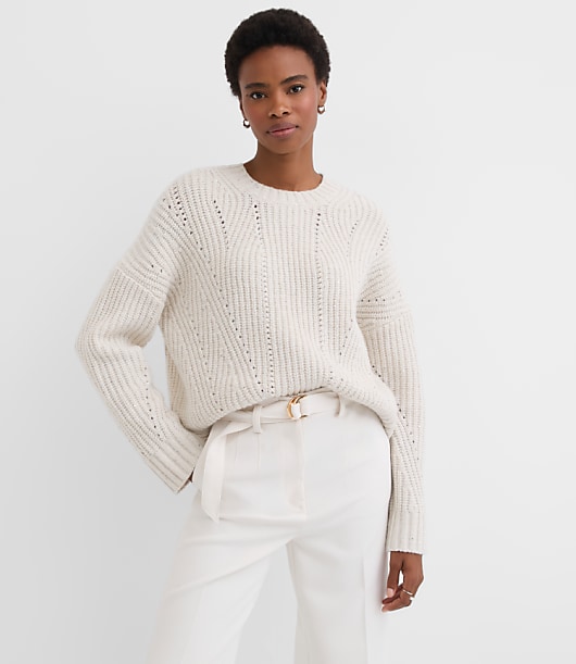 Petite Sequin Pointelle Ribbed Relaxed Sweater