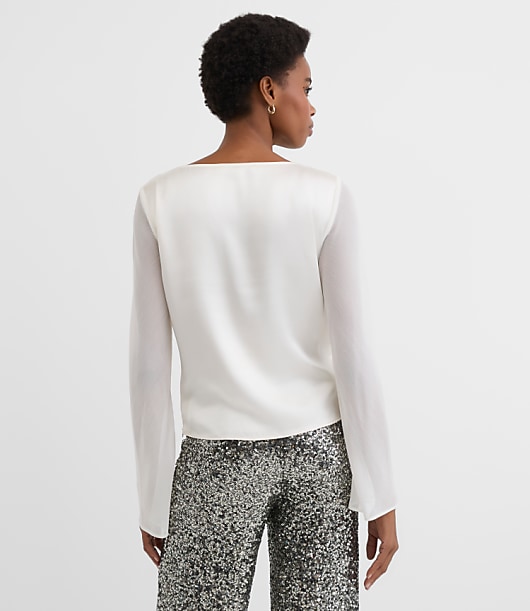 Petite Satin Chiffon Cowl Neck Top