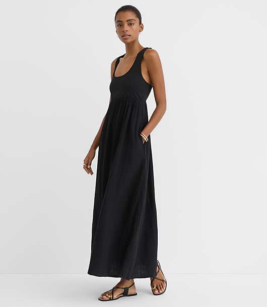 Loft LOFT Beach Triple Cloth Mixed Media Maxi Pocket Dress