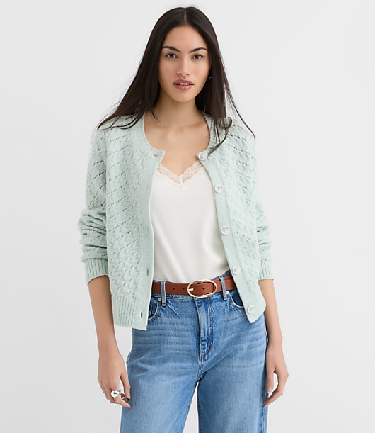 Petite Shimmer Pointelle Cardigan