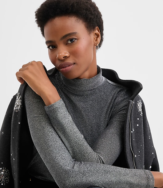 Shimmer Jersey Turtleneck Top