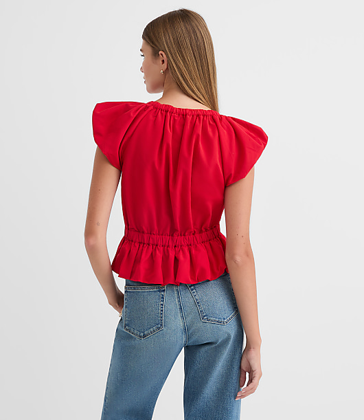 Velvet Bow Flutter Peplum Top