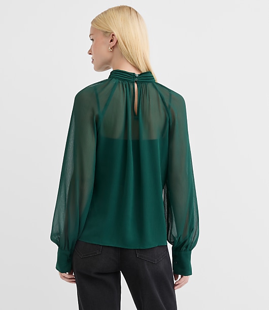 Petite Pleated Mock Neck Blouse