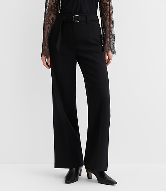 Petite Belted Stovepipe Pants in Doubleface