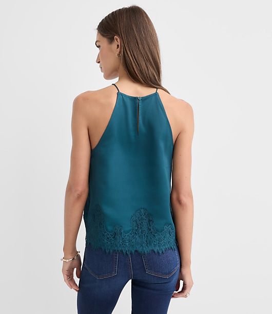 Lace Trim Halter Strappy Cami