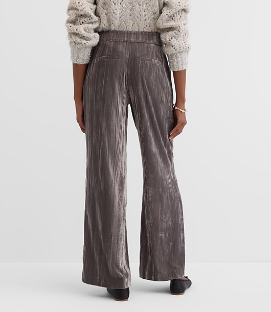 Petite Clean Wide Leg Pants in Pleated Velvet