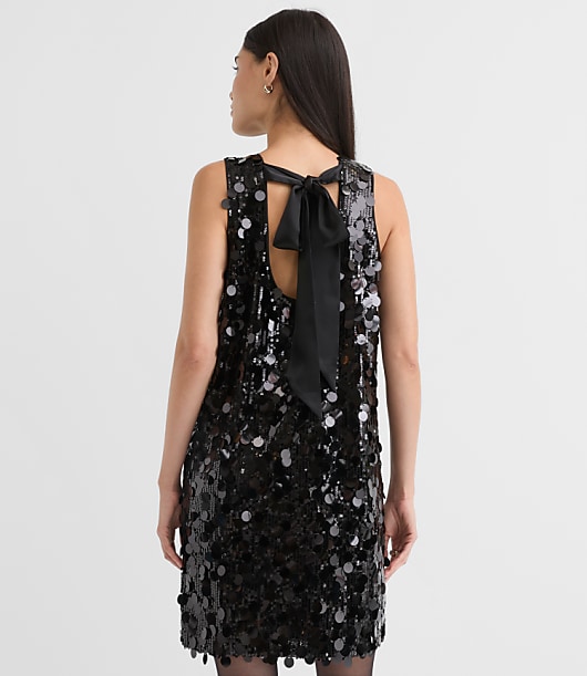 Sequin Satin Bow Back Mini Dress