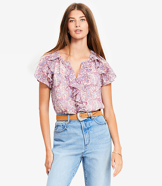 Paisley Chiffon Ruffle Top