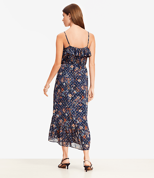 Shimmer Garden Ruffle Midi Dress