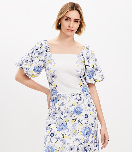 Garden Linen Blend Bubble Sleeve Top