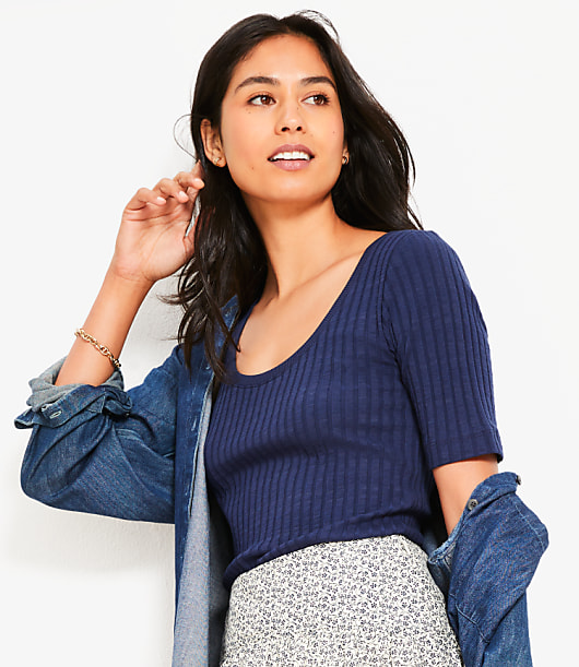 Ribbed Scoop Neck Tee