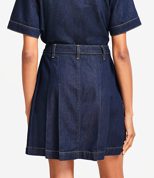Pleated Denim Mini Skirt in Classic Rinse Wash