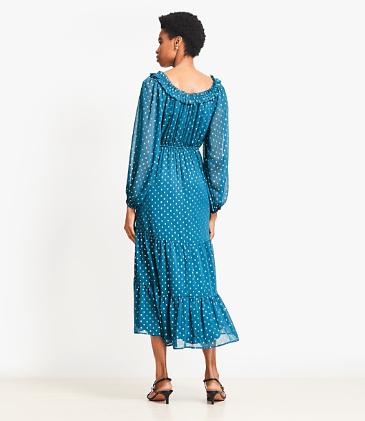Shimmer Ruffle Tiered Midi Dress