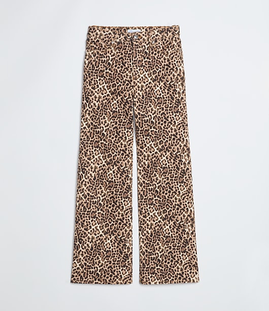 Petite High Rise Wide Leg Jeans in Leopard Print