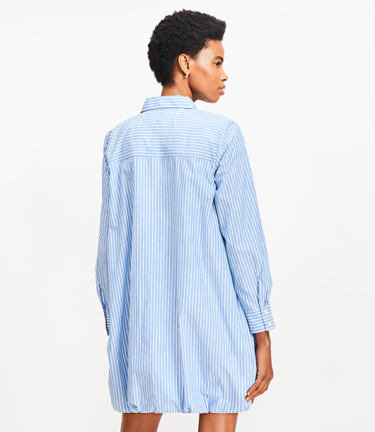 Petite Striped Poplin Bubble Hem Mini Pocket Shirtdress