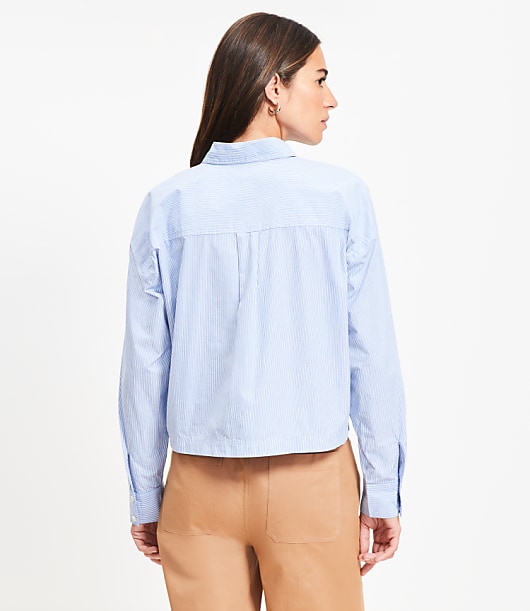 Striped Poplin Wide Sleeve Modern Utility Shirt