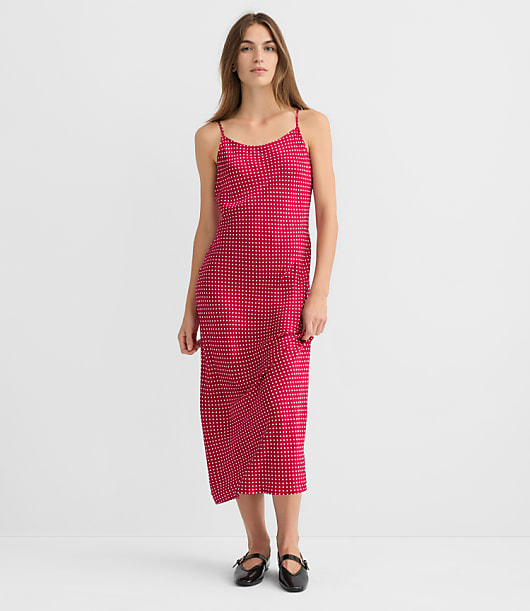 Petite Dotted Satin Strappy Bias Midi Dress