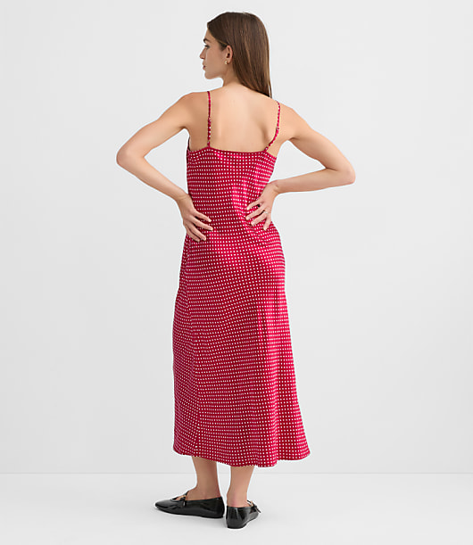 Petite Dotted Satin Strappy Bias Midi Dress