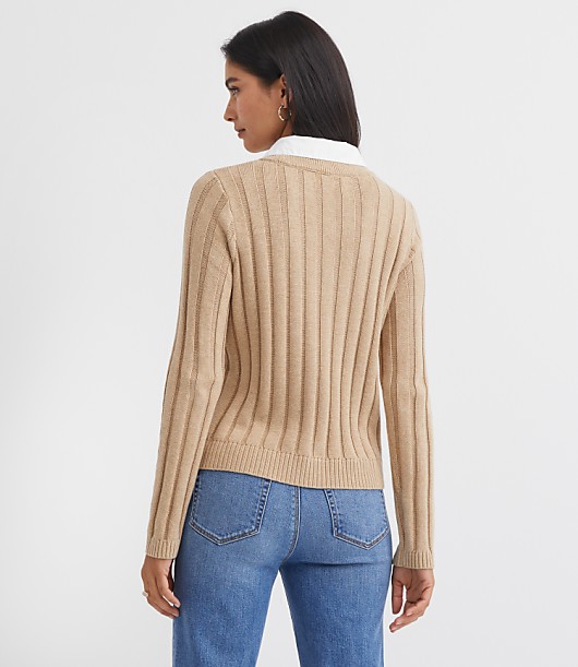 Petite Ribbed Mixed Media Pocket Sweater