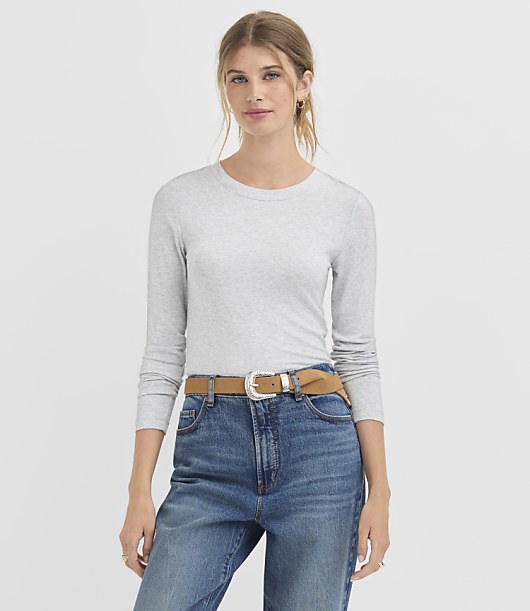 Heathered Micro Modal Crew Neck Long Sleeve Tee