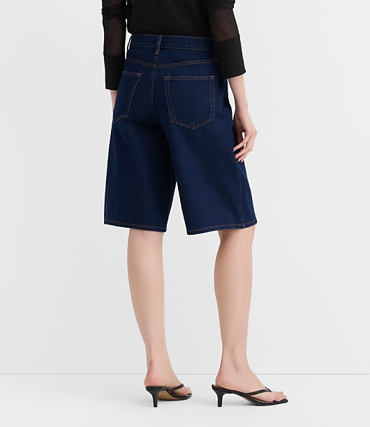 Rivete Petite High Rise Denim Bermuda Shorts in Dark Rinse