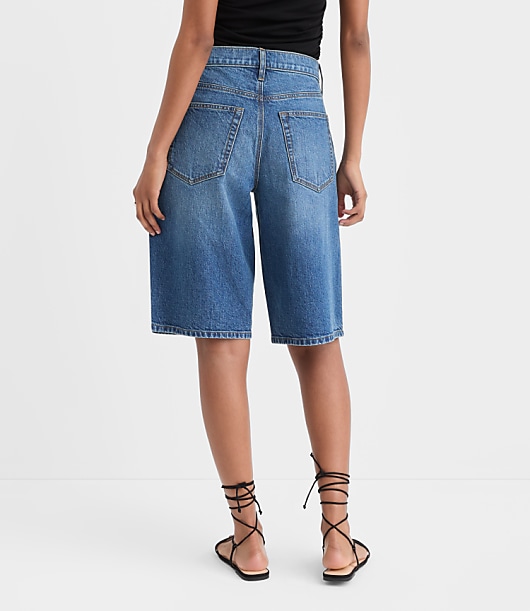 Rivete High Rise Denim Bermuda Shorts in Dark Wash