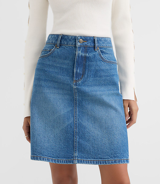 Rivete Petite Denim Skirt Vintage Mid Wash