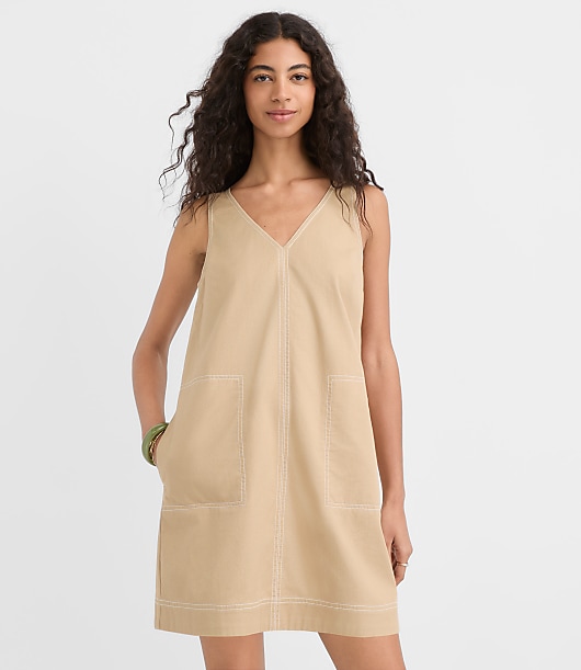 Topstitched Double V Mini Pocket Dress