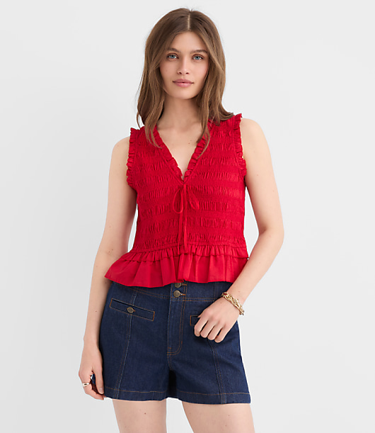 Smocked Ruffle Peplum Top