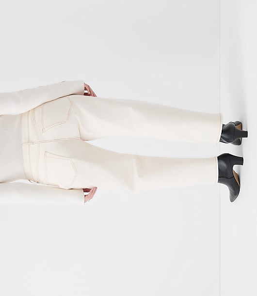 Rivete Petite Curvy High Rise Straight Jeans in Ivory
