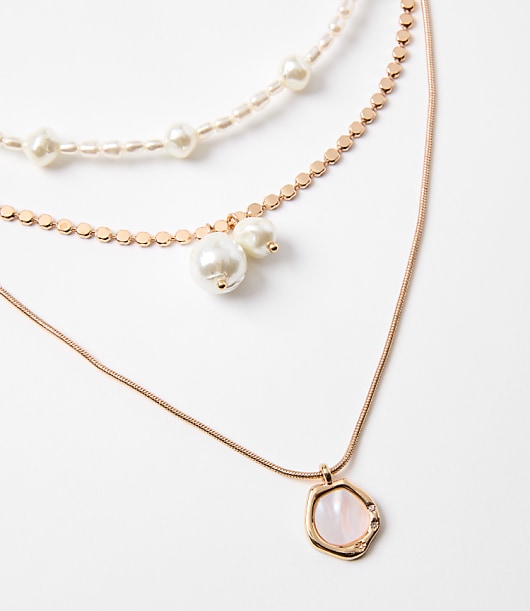Pearlized Layered Pendant Necklace Set