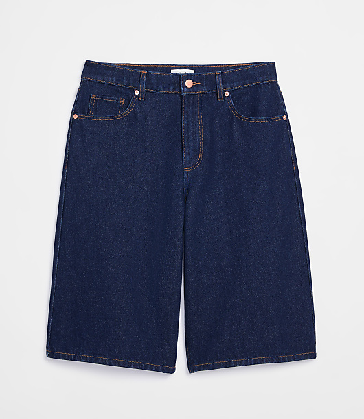 Rivete Petite Curvy High Rise Denim Bermuda Shorts in Dark Rinse