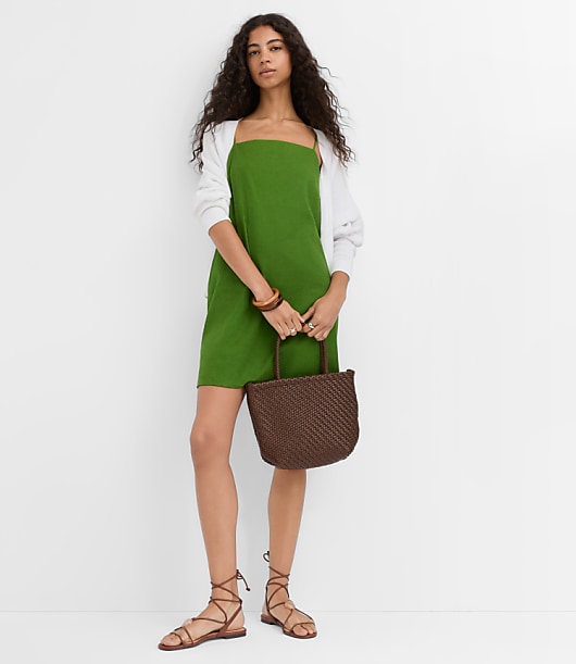 Loft Petite Linen Cotton Strappy Mini Pocket Dress
