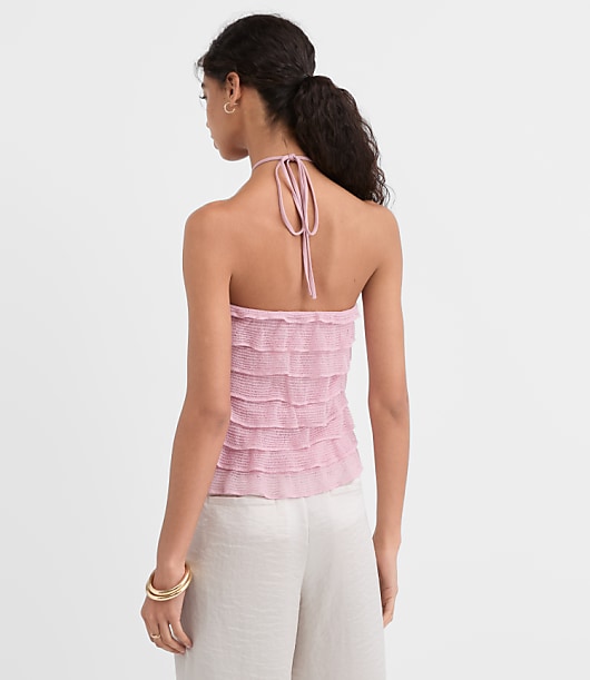 Petite Mesh Ruffle Halter Top