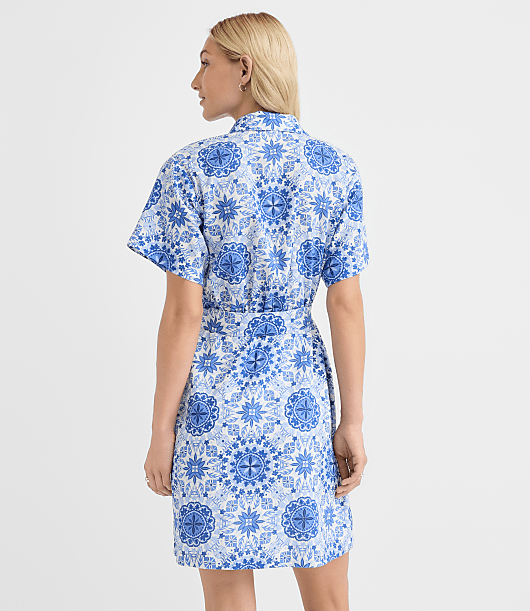 Petite Mosaic Linen Cotton Mini Pocket Shirtdress