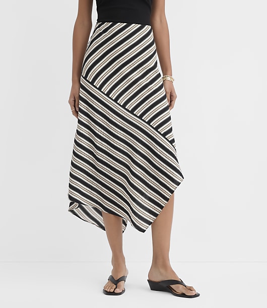 Striped Asymmetrical Midi Skirt