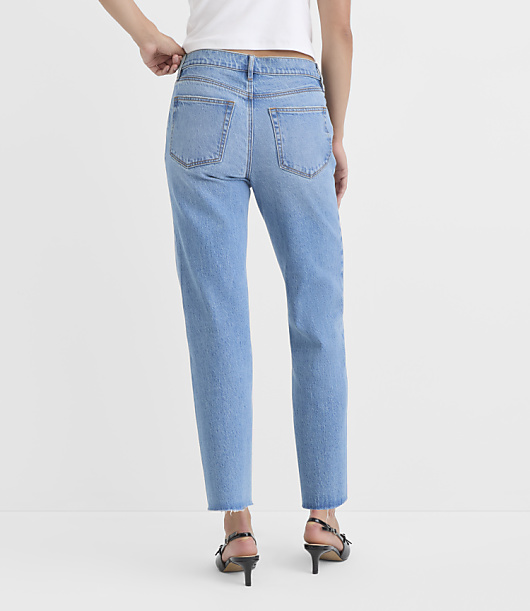 Rivete Petite Curvy Fresh Cut Low Rise Straight Jeans in Medium Light Authentic Indigo
